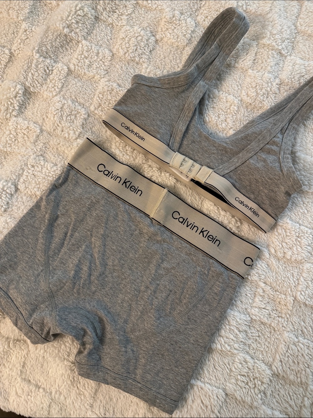 Calvin Klein Heather Grey Cotton Bralette (S) & Boxer Shorts (XS) Set - Picture 3 of 4